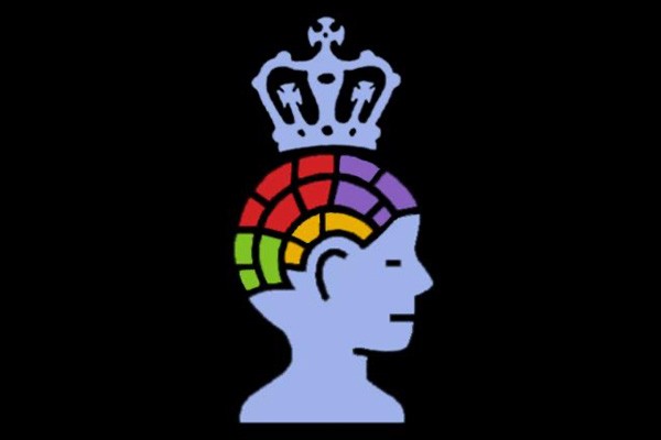 a graphic of a blue boy with a rainbow brain and a crown