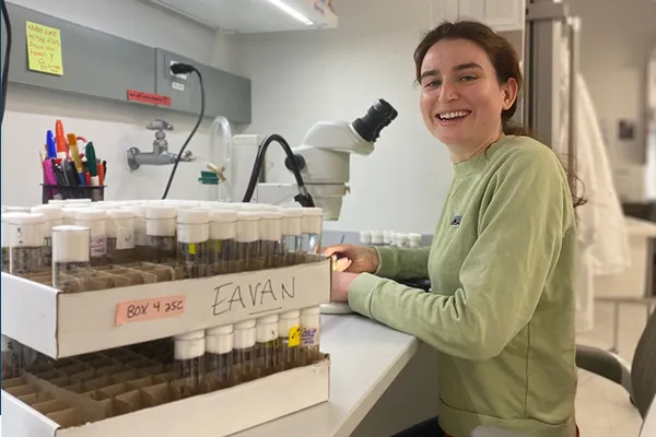 Eavan Donovan is pictured at the microscope