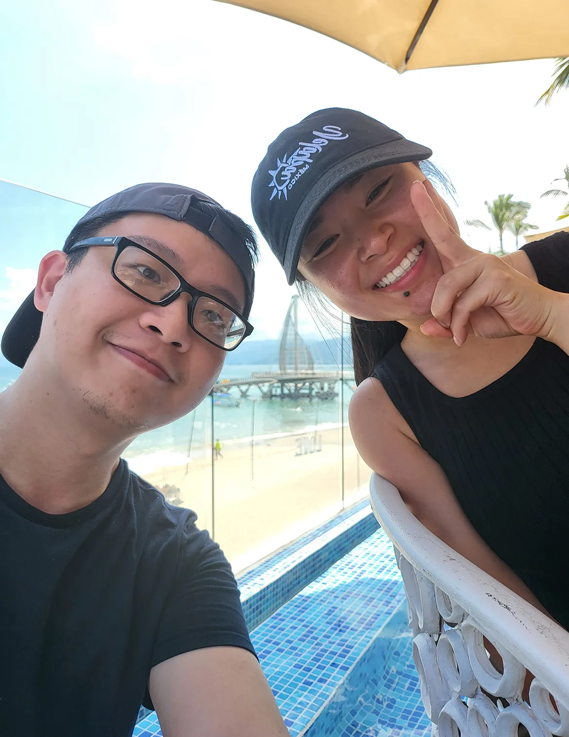 Lingwei poses with a friend on a recent trip to Mexico. 