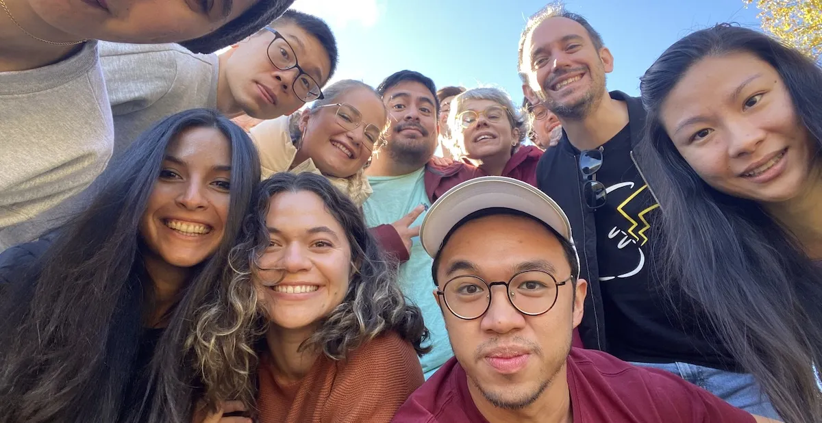 students looking down at camera 
