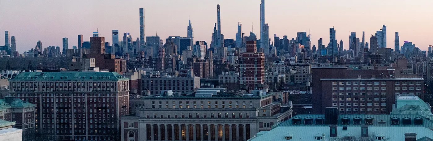 View of New York City at sunset from the NorthWest Corner Building