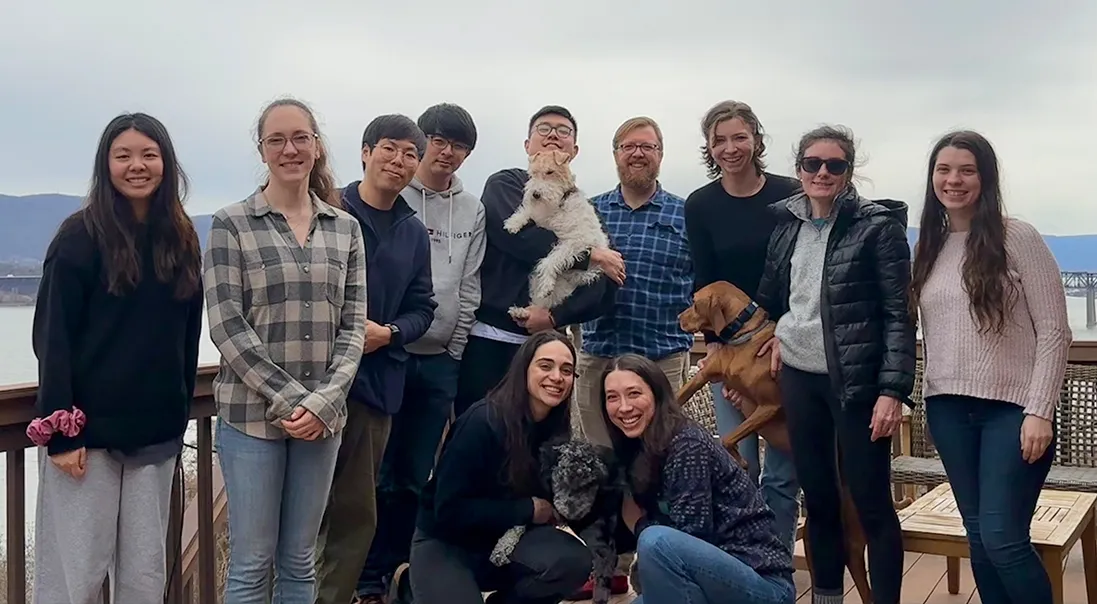 Linhan Dong is pictured with the Duvall lab. 