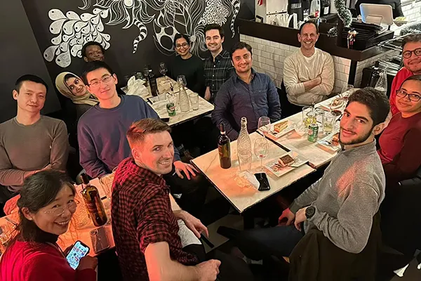 Shaoxun Liu is pictured with members of the Mann lab. 
