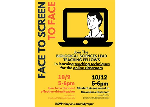 a poster for the "face to screen" event with a clip art image of a man on an ipad screen