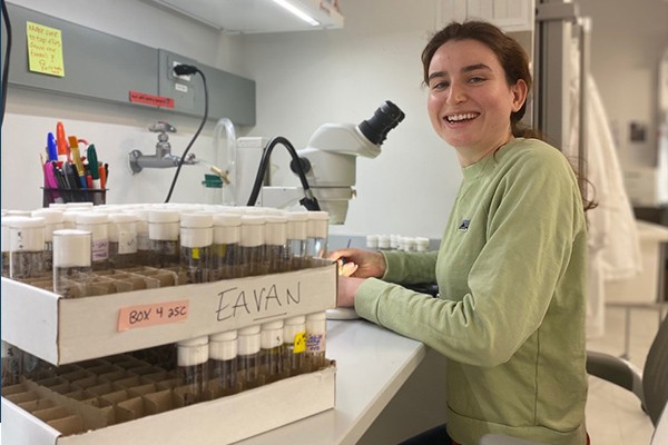 Eavan Donovan is pictured at the microscope