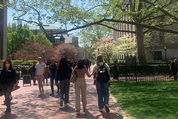 students walking on campus